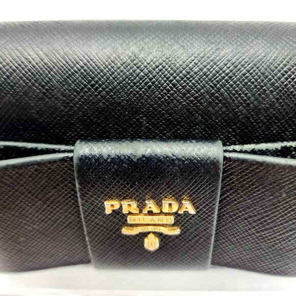 PRADA Saffiano Bow Continental Wallet Black 100% Authentic - Picture 3 of 16